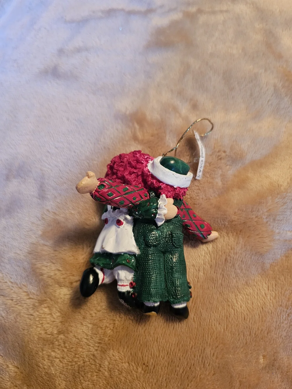 Festive Green & White Couple Holiday Ornament with Pink Hair